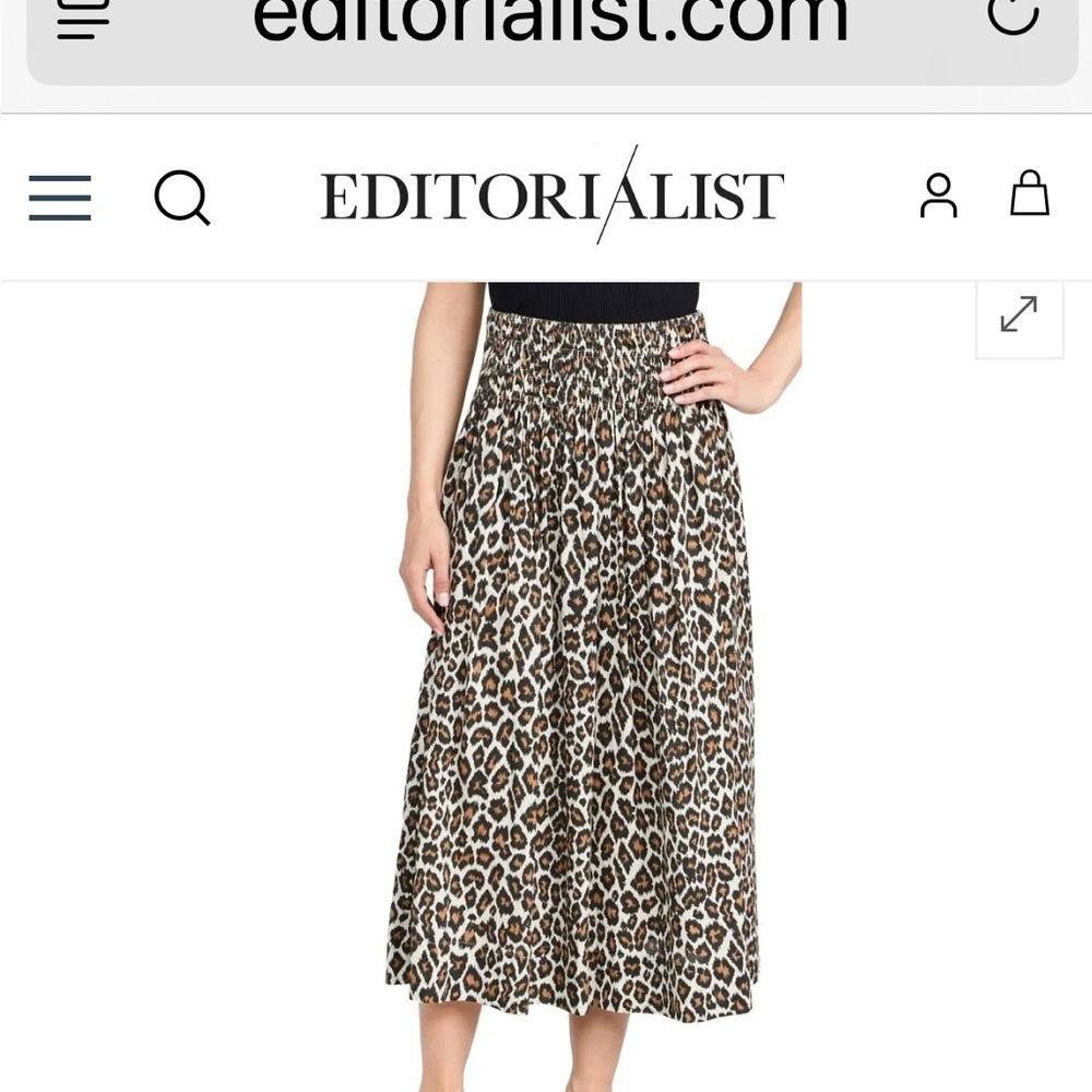 THE GREAT. Animal Print Midi Skirt